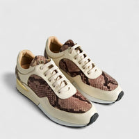 Poletto Ladies Leather Sneaker Beige Snake 425791 Sneakers | familyshoecentre