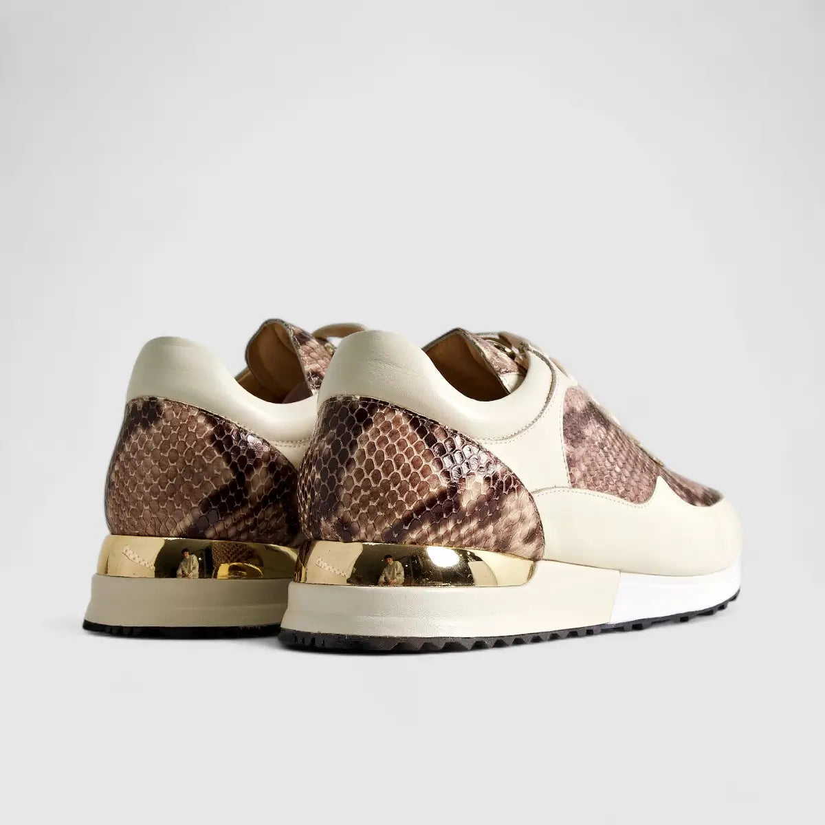 Poletto Ladies Leather Sneaker Beige Snake 425791 Sneakers | familyshoecentre
