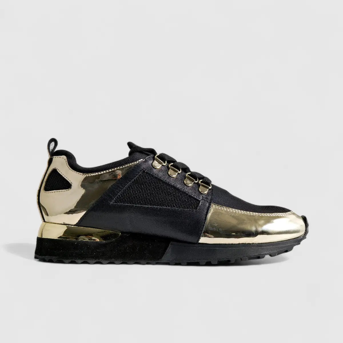 Poletto Ladies Leather Sneaker Black Gold 4257134 Sneakers | familyshoecentre