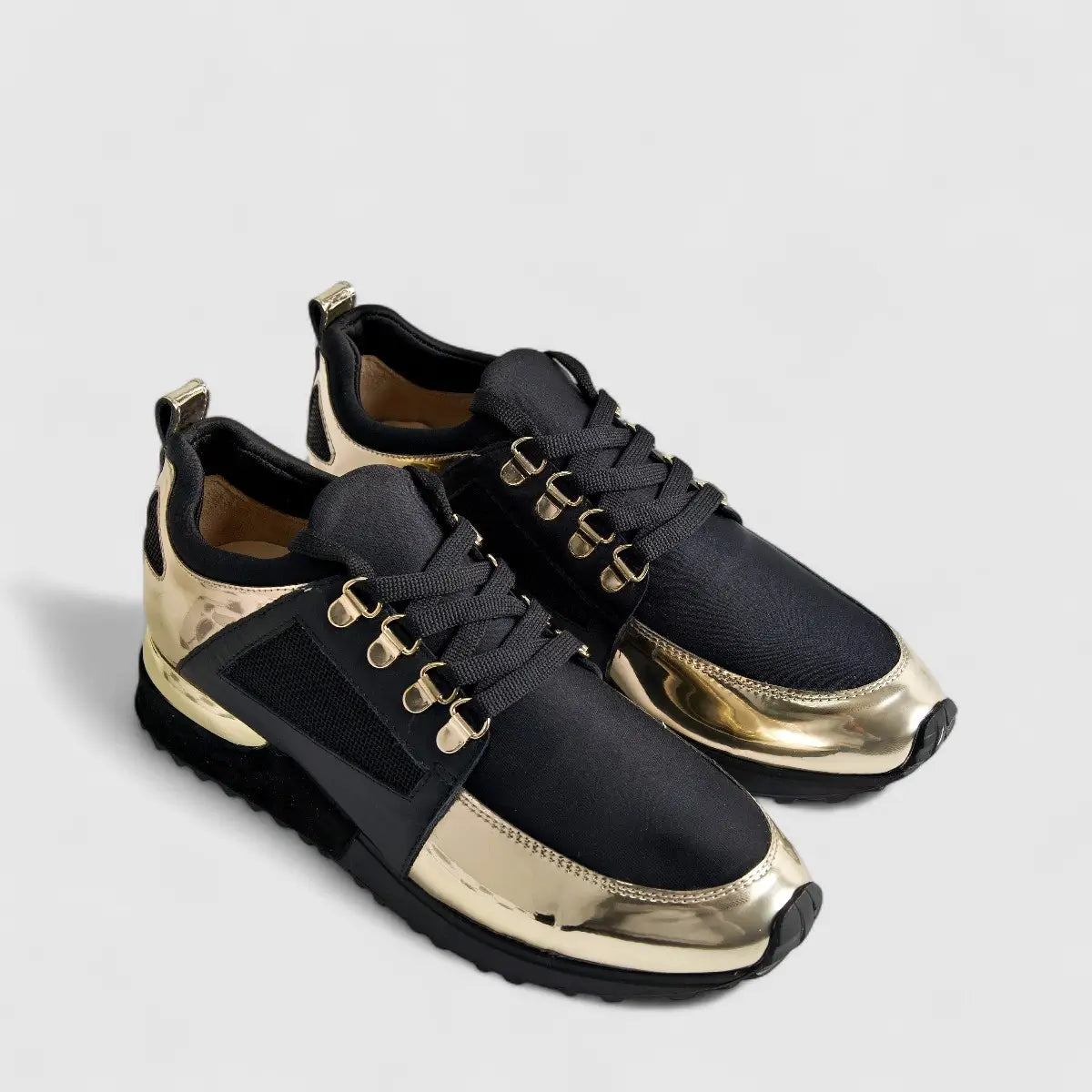 Poletto Ladies Leather Sneaker Black Gold 4257134 Sneakers | familyshoecentre