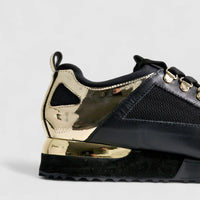 Poletto Ladies Leather Sneaker Black Gold 4257134 Sneakers | familyshoecentre