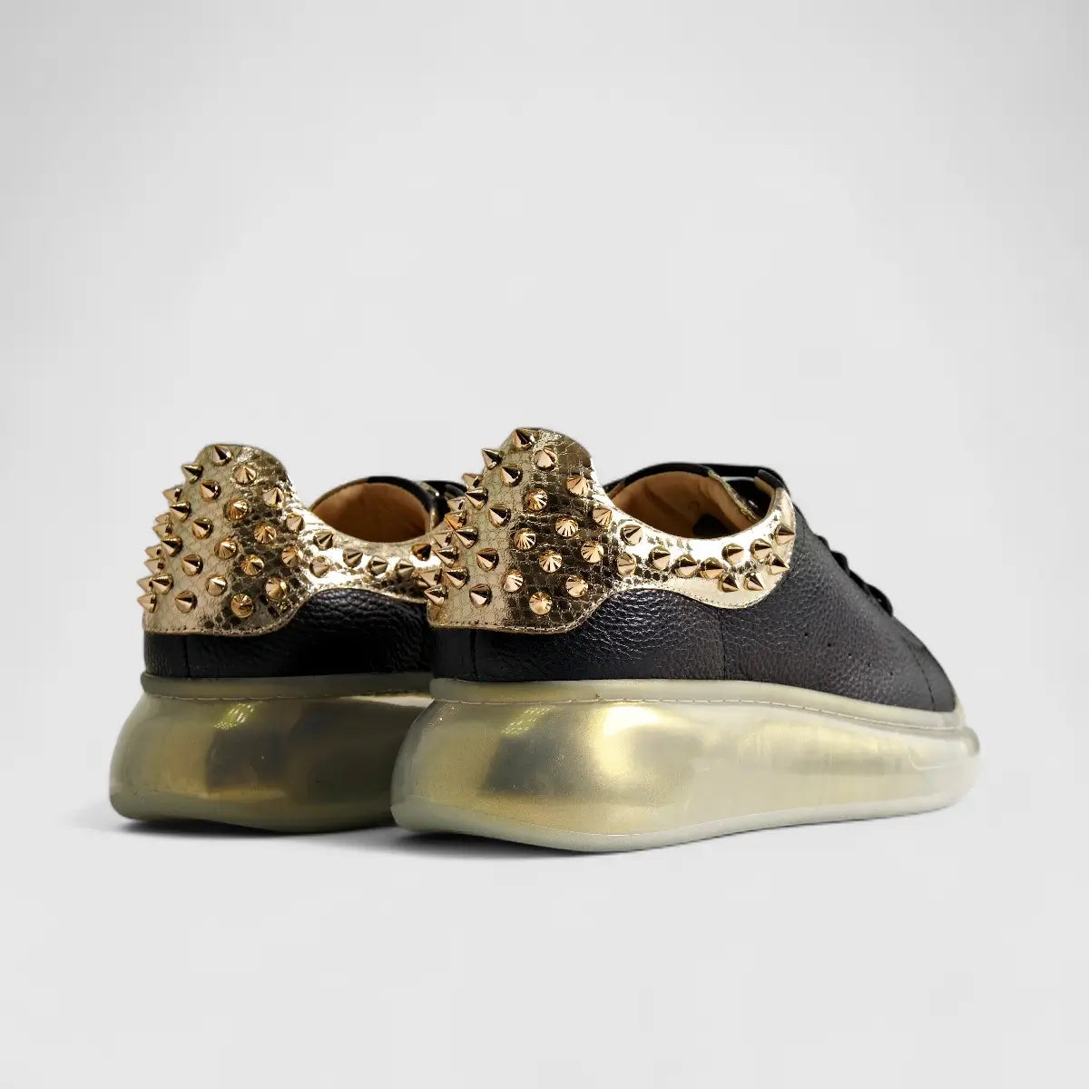 Poletto Ladies Leather Stud Sneaker Black Gold 77701 Sneakers | familyshoecentre