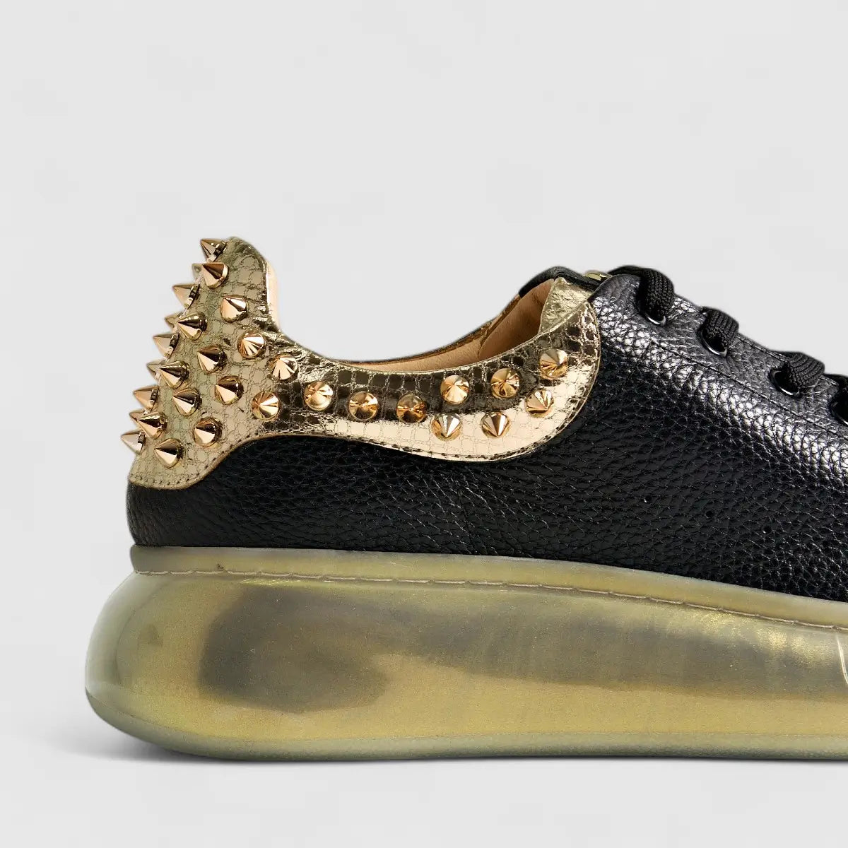 Poletto Ladies Leather Stud Sneaker Black Gold 77701 Sneakers | familyshoecentre
