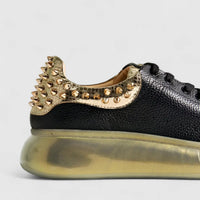 Poletto Ladies Leather Stud Sneaker Black Gold 77701 Sneakers | familyshoecentre