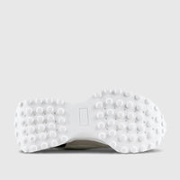 Bottom view of a white Roberto Cavalli sneaker sole, featuring textured nubs and a rectangular indent for grip.