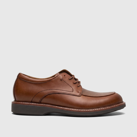 Rockport Men's Dress/Comfort Lace Up Leonard shoe in British tan leather, shown in a side profile view.
