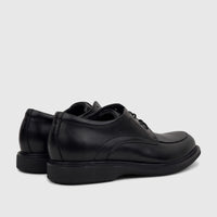 Rockport Men's Leonard lace-up dress shoes in black leather, showing the rear and side profile on a white background.