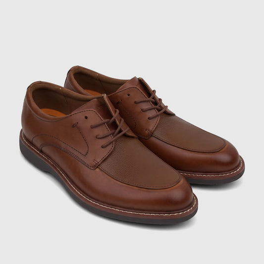 Rockport Men's Dress/Comfort Lace Up Leonard shoe in British tan leather, shown in a side profile view.