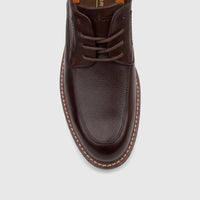 Dark brown Rockport Men's Leonard lace-up dress comfort shoe, crafted from leather, shown from an overhead perspective.