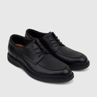 Rockport Men's Leonard dress/comfort lace-up shoes in black leather, showing a slightly angled top-down view.