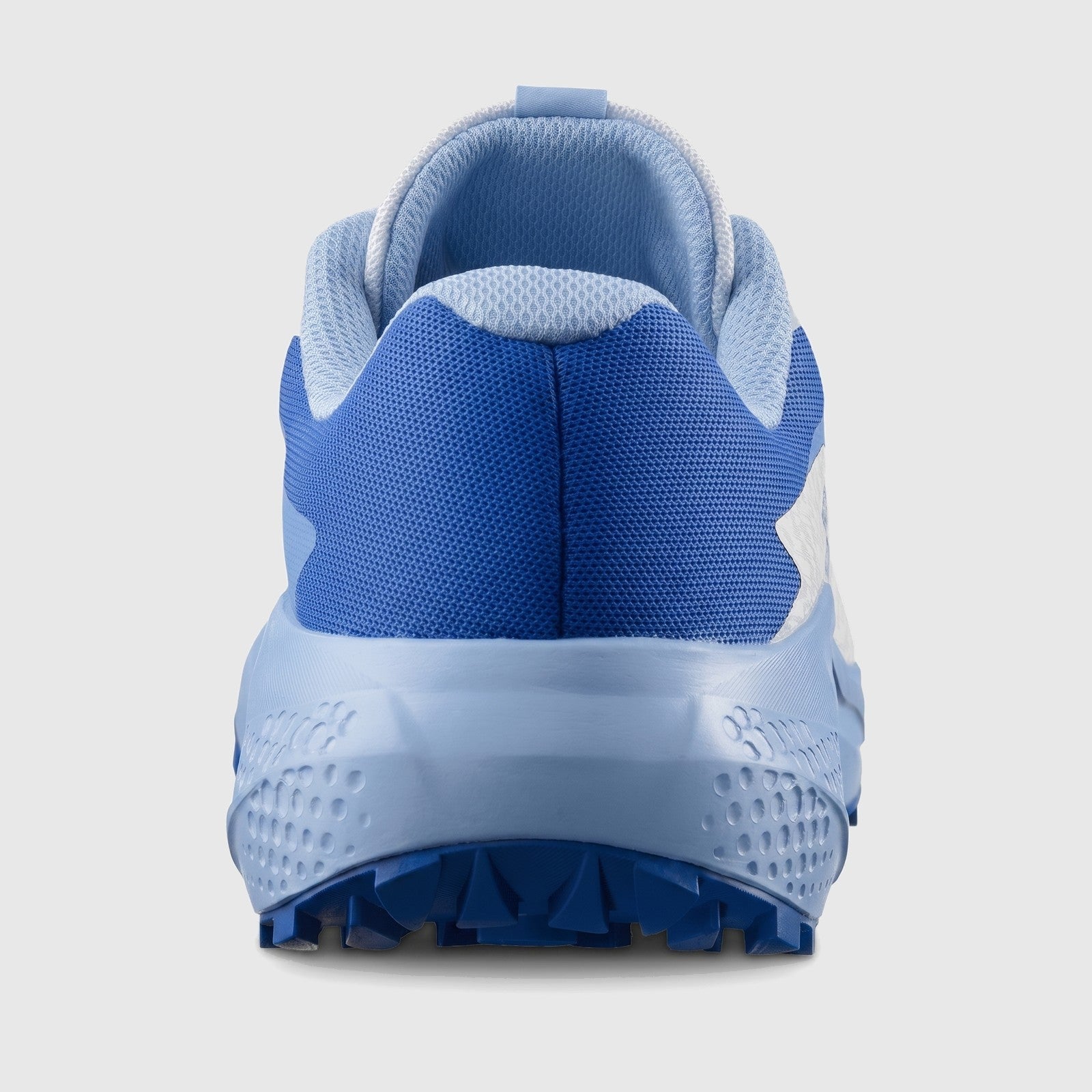 Salomon Alphaglide W ladies sneaker in Ancient Water and blue mesh, rear view showing padded heel and lug sole.
