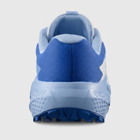 Salomon Alphaglide W ladies sneaker in Ancient Water and blue mesh, rear view showing padded heel and lug sole.