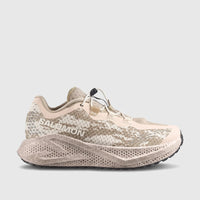 Salomon Ladies Aero Glide 4 GRVL running shoe in Tapioca/Desert Tan/Burro, featuring a textured sole and quick-lace system.