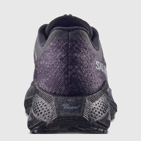 Back view of Salomon Men's Aero Glide 4 GRVL running sneaker in black and dark grey, featuring a textured mesh upper and