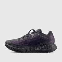 Salomon Men's Aero Glide 4 GRVL running sneaker in black and purple, shown from the side profile.