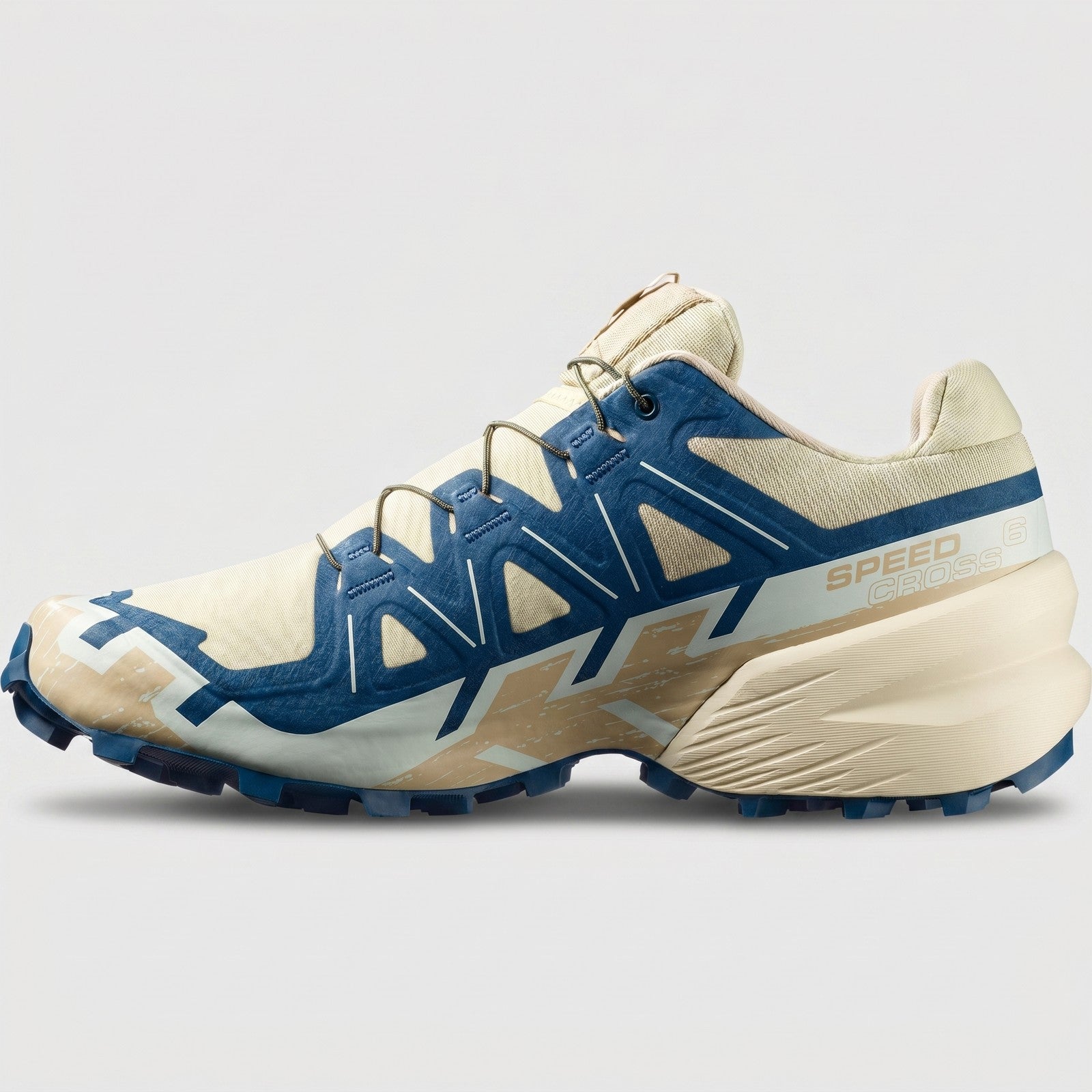Salomon Men's Sneaker Speedcross 6 in bog and gibraltar sea with clearly aqua accents, side view mesh trail shoe