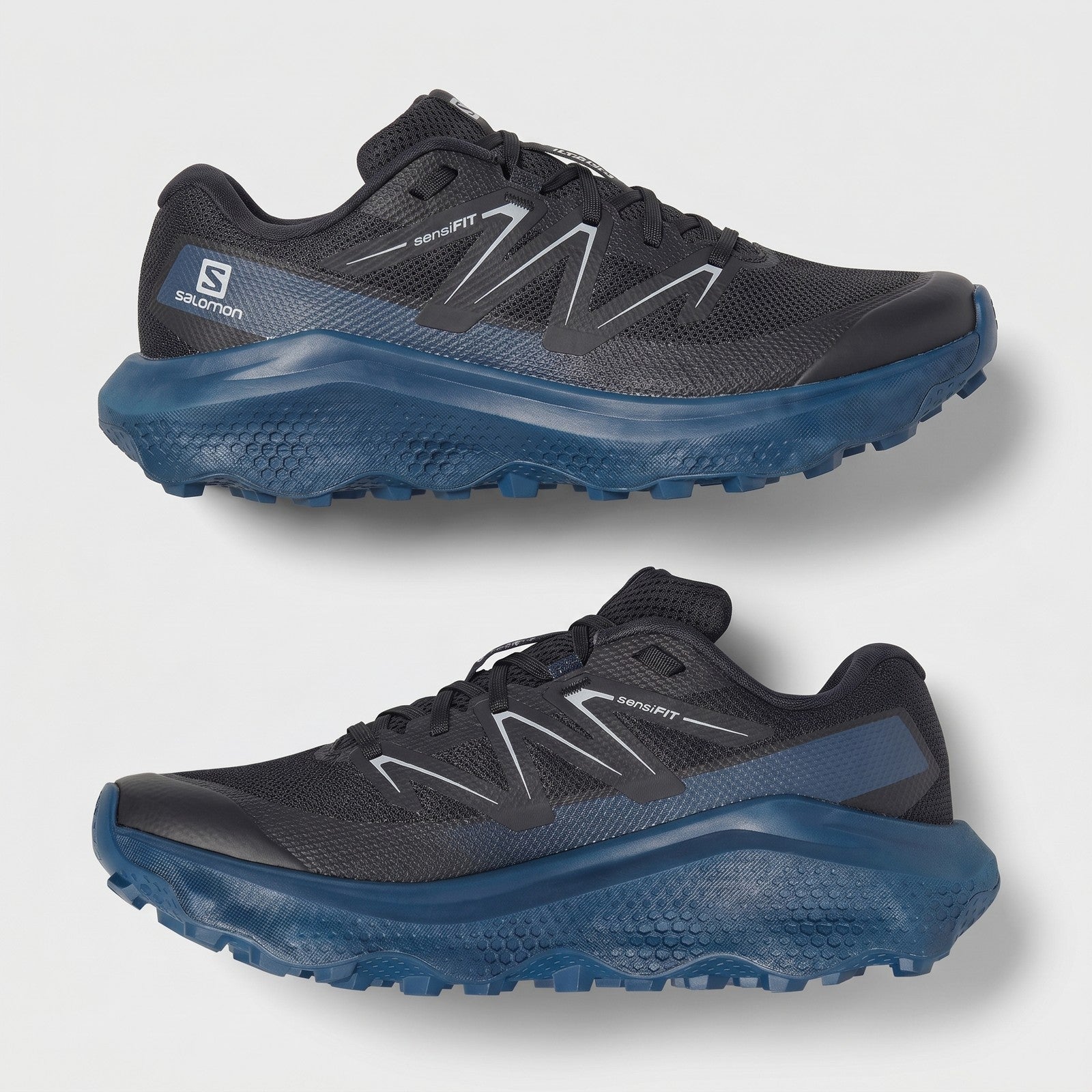 Salomon Men's Sneaker Ultra Flow 2 492216 in black with blue Spellbound/Alloy sole, shown top and side view.