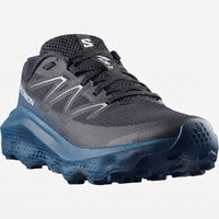 Salomon Men's Sneaker Ultra Flow 2 in black and gray mesh with blue midsole, angled front view.