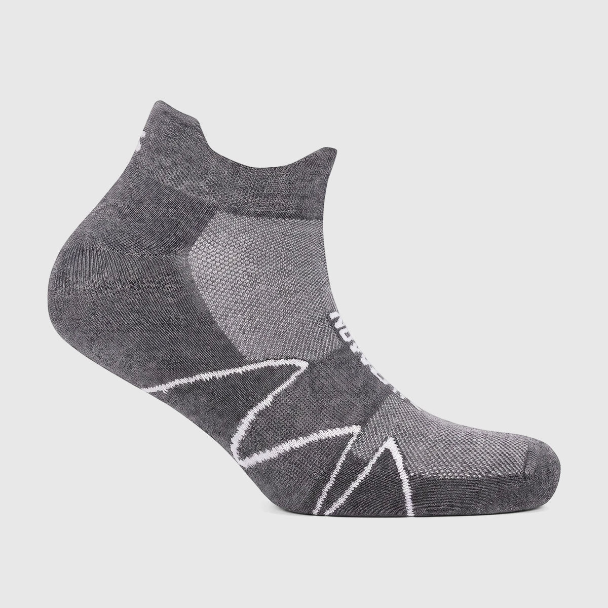 Salomon Men's Xa Sonic ankle socks in tetras melange and glacier grey, shown in a side view. These grey knit socks feature