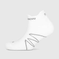 Salomon Men's Xa Sonic ankle socks in white and iron gray, featuring a prominent logo and zigzag pattern.