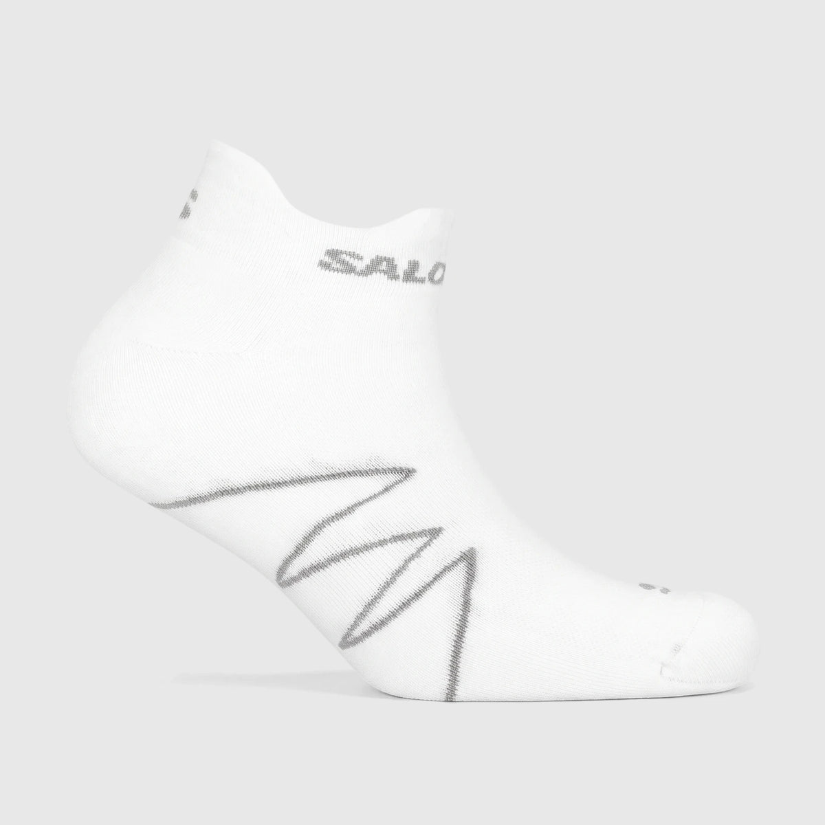Salomon Men's Xa Sonic ankle sock in white with gray accents, shown from the side against a neutral background.