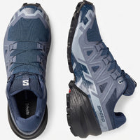 Salomon Speedcross 6 W ladies sneaker in Spellbound blue and black mesh, shown in top and side view.