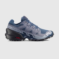 Salomon Speedcross 6 W ladies sneaker in Spellbound blue with black sole, side view trail running shoe.