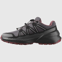 Salomon Speedcross Peak W ladies sneaker in asphalt black and nocturne, side view with quicklace trail sole.