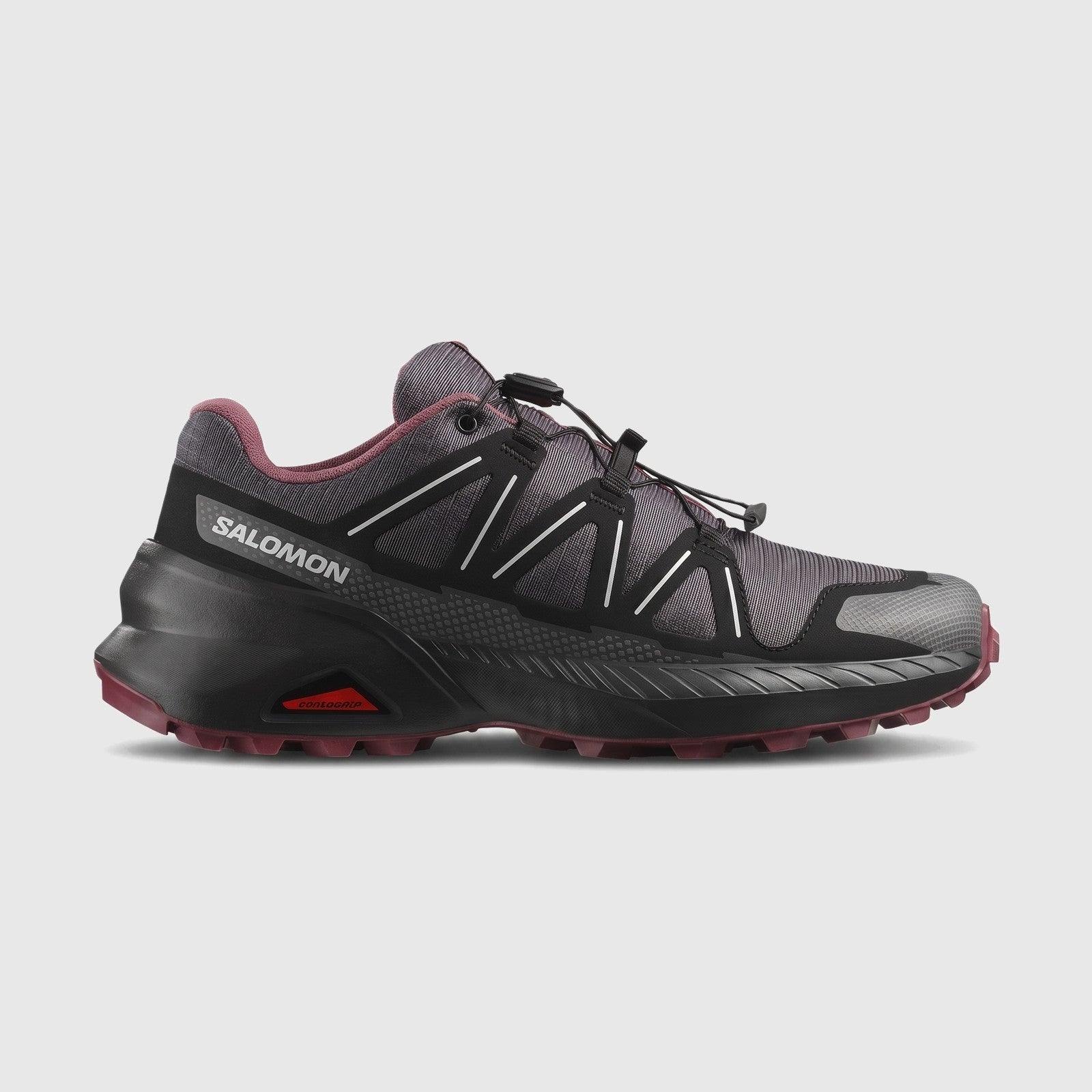 Salomon Speedcross Peak W ladies sneaker in asphalt black nocturne, side view with mesh upper and lug sole