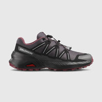 Salomon Speedcross Peak W ladies sneaker in asphalt black nocturne, side view with mesh upper and lug sole