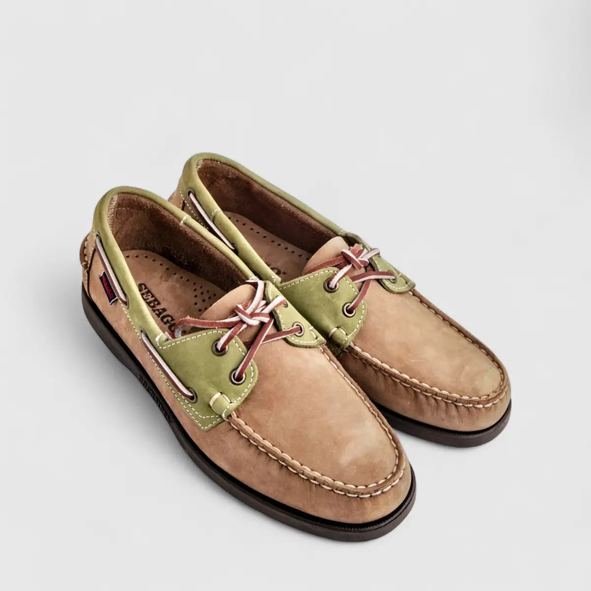 Sebago Men's Docksides Portland Spinnaker Nubuck 7111M2W A17 Beige Green Dk Brown SG34