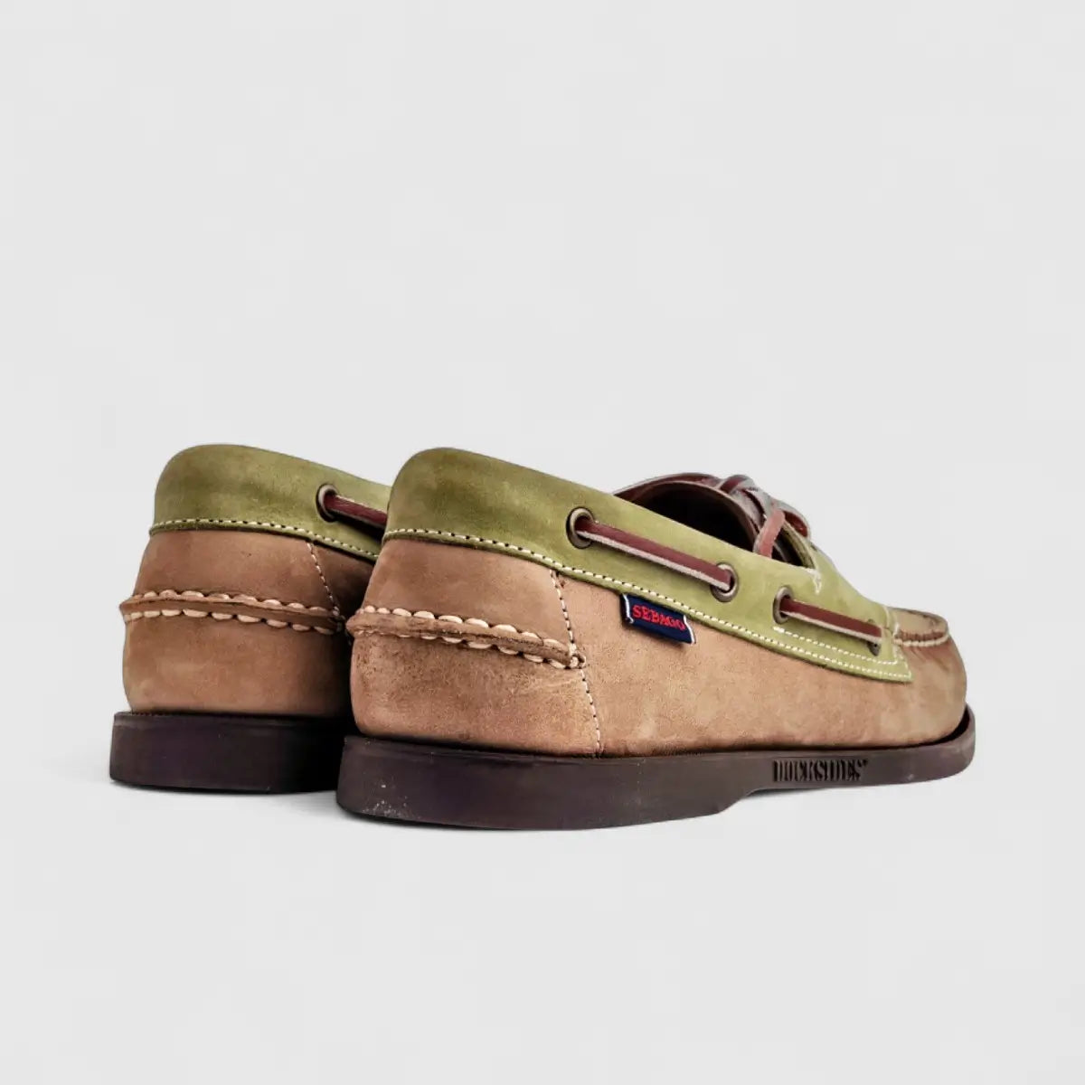 Sebago Men's Docksides Portland Spinnaker Nubuck 7111M2W A17 Beige Green Dk Brown SG34
