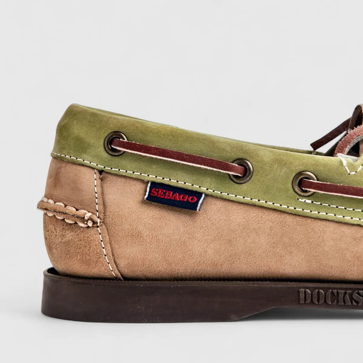 Sebago Men's Docksides Portland Spinnaker Nubuck 7111M2W A17 Beige Green Dk Brown SG34