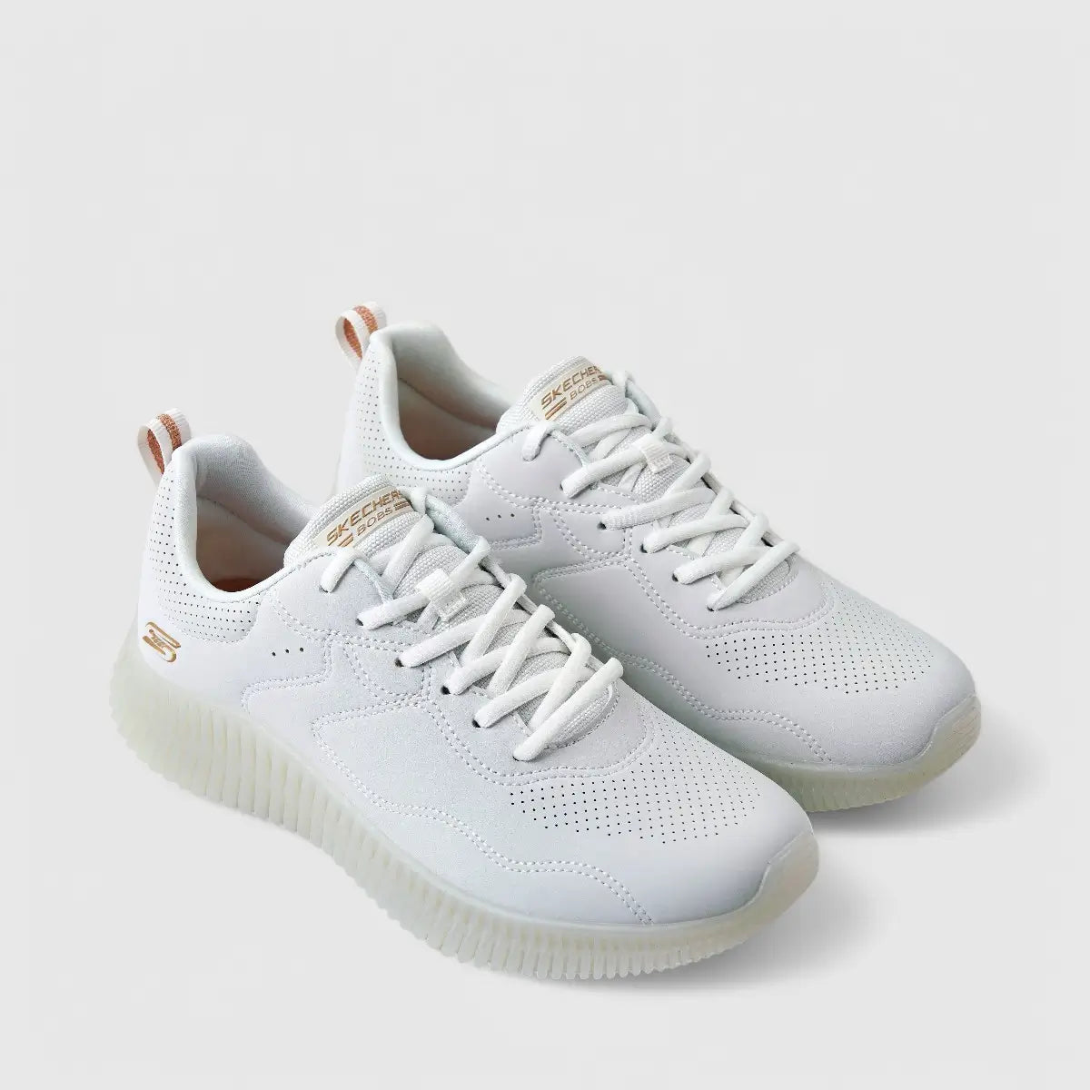 Skechers Ladies Bobs Geo White 117422 Sneakers | familyshoecentre