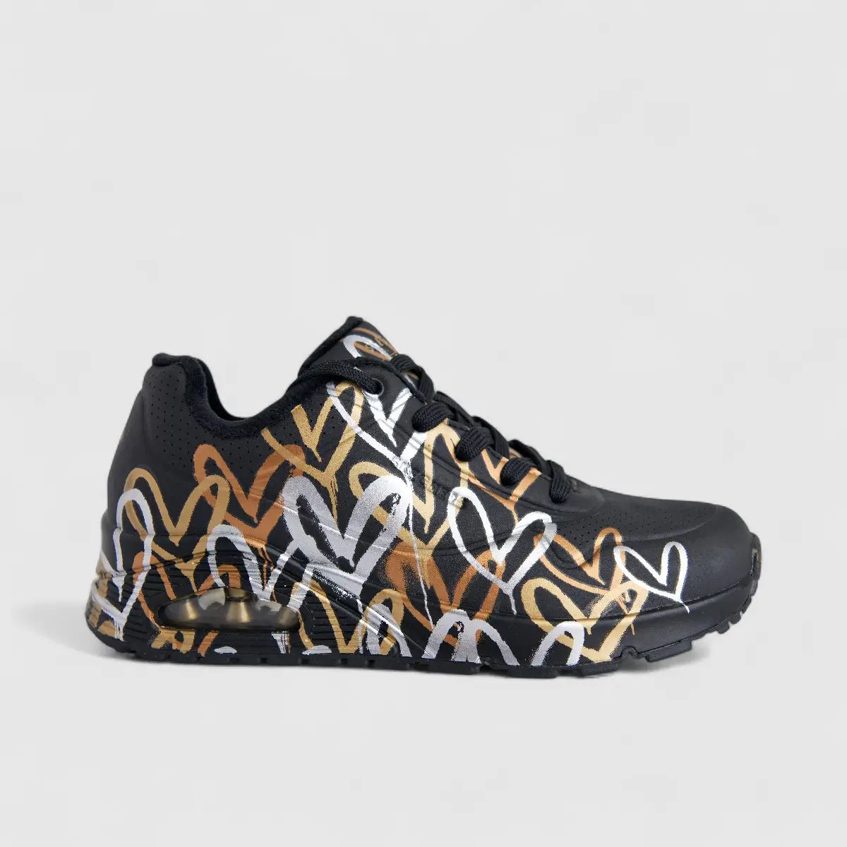 Skechers Ladies Comfort Sneaker Uno 155523 Black Gold SW128