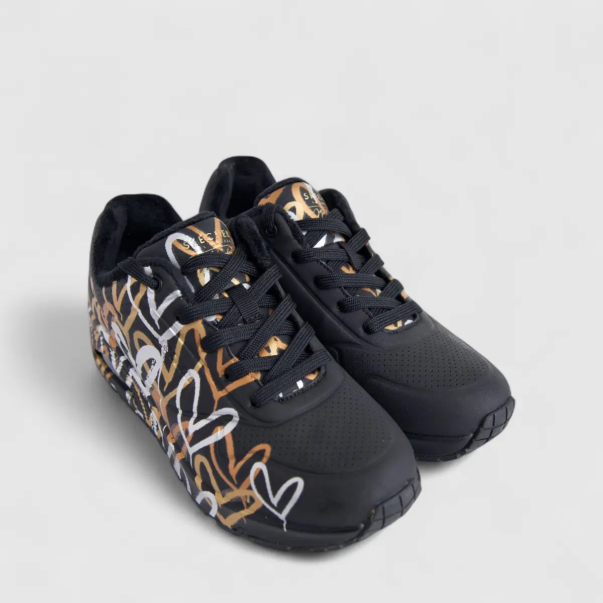 Skechers Ladies Comfort Sneaker Uno 155523 Black Gold SW128