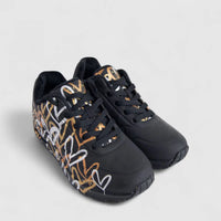 Skechers Ladies Comfort Sneaker Uno 155523 Black Gold SW128