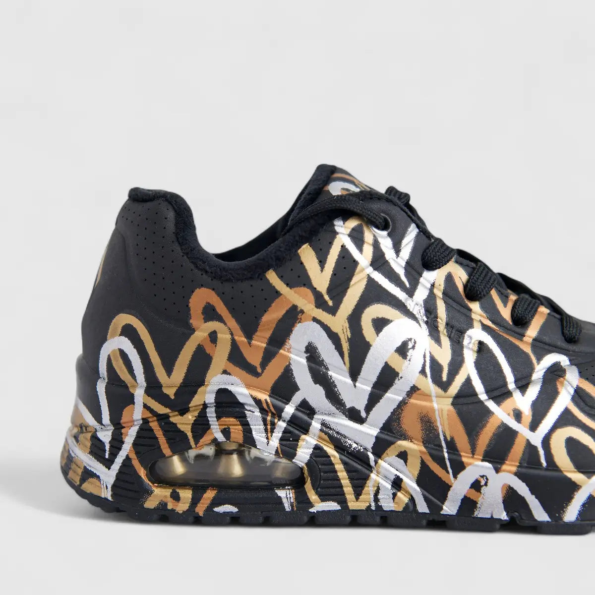 Skechers Ladies Comfort Sneaker Uno 155523 Black Gold SW128