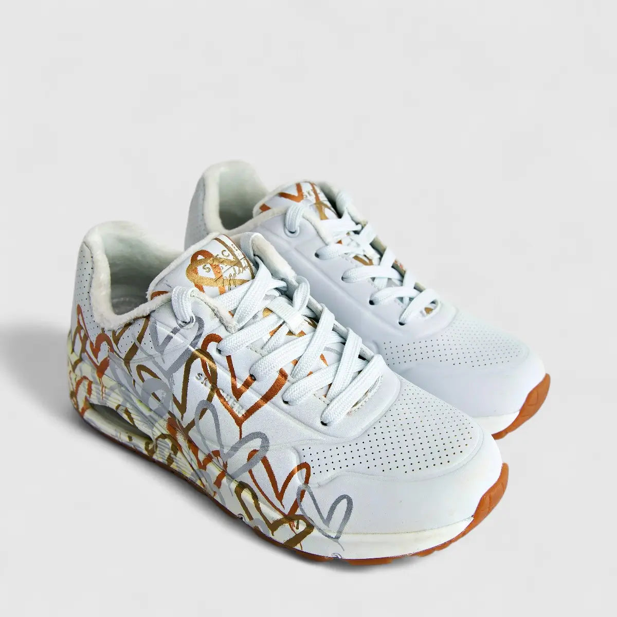 Skechers Ladies Comfort Sneaker Uno 155523 White Gold SW117