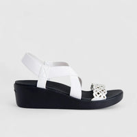 Skechers Ladies Comfort Wedge Sandal Arch Fit Rumble 119526 White SW130