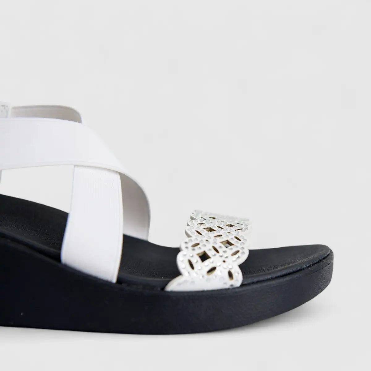 Skechers Ladies Comfort Wedge Sandal Arch Fit Rumble 119526 White SW130