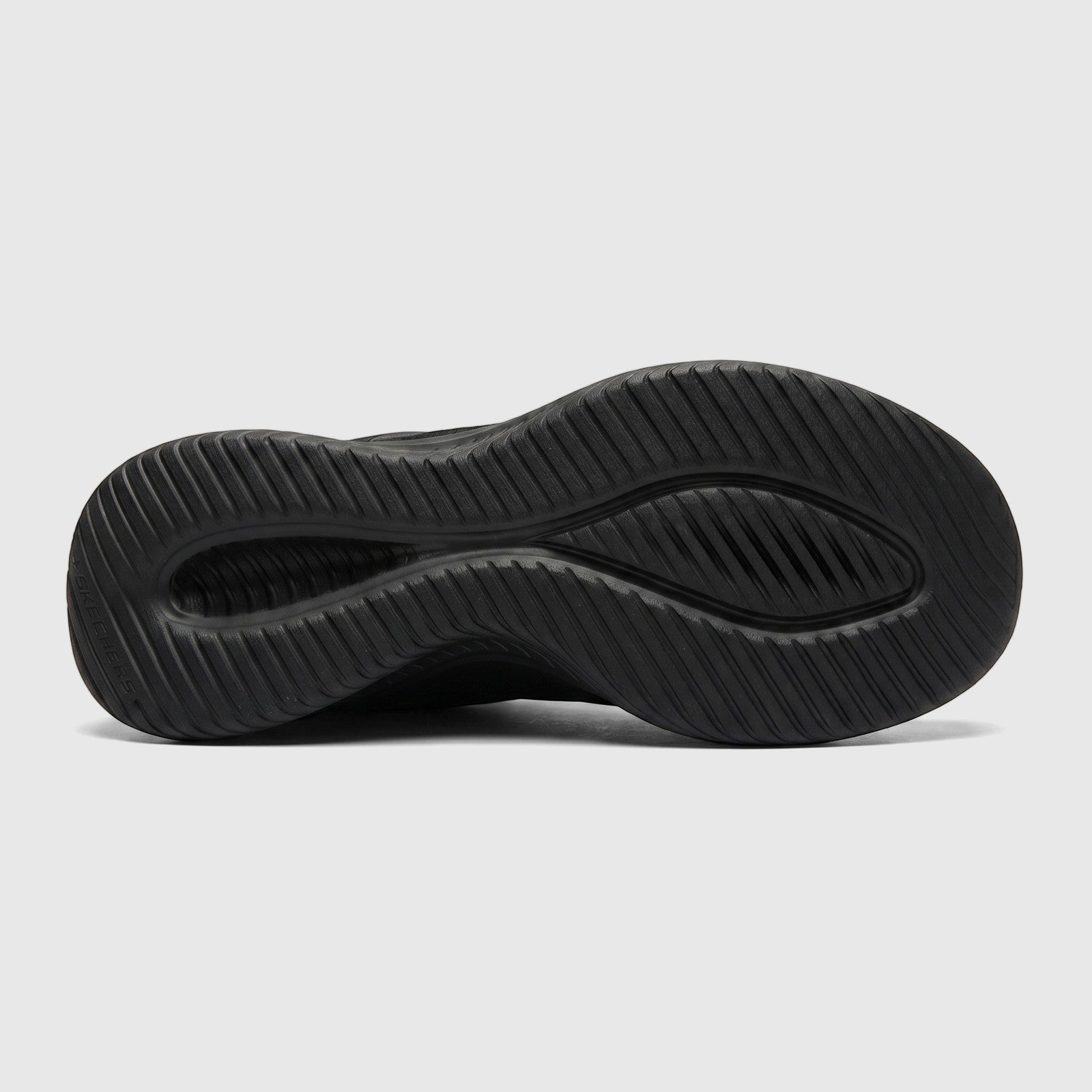 Black Skechers Ultra Flex 3.0 slip-on sneaker sole with textured grip pattern, shown from a side profile view.