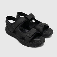 Skechers Men's Adventure Sandal Escape Plain Trail 237588, black with adjustable straps, presented from an angled view.