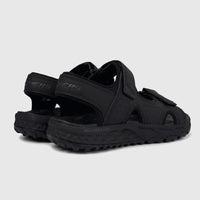 Black Skechers Men's Adventure Sandal Escape Plain Trail 237588. Rear-side view highlighting the rugged sole and durable