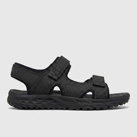 Black Skechers Men's Adventure Trail Sandal with adjustable hook-and-loop straps and a rugged all-terrain sole.