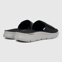 Skechers Men's Comfort Slide Go Walk Flex Sandals 229204 in black and grey, shown in a rear-quarter view.