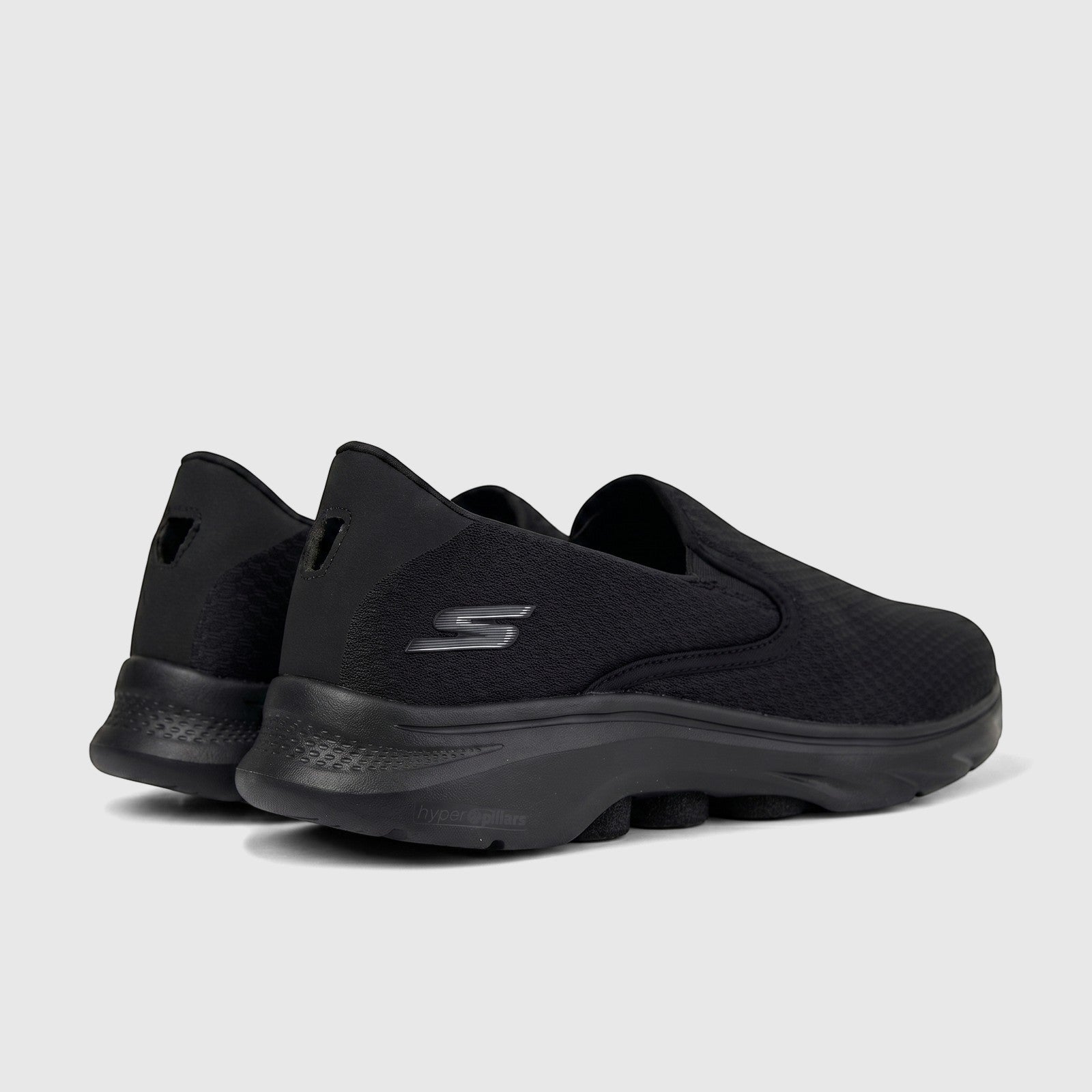 Skechers Men's Comfort Slip On Sneaker Go Walk 7 216646 black, rear-three-quarter view, showcasing mesh upper.