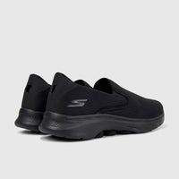 Skechers Men's Comfort Slip On Sneaker Go Walk 7 216646 black, rear-three-quarter view, showcasing mesh upper.
