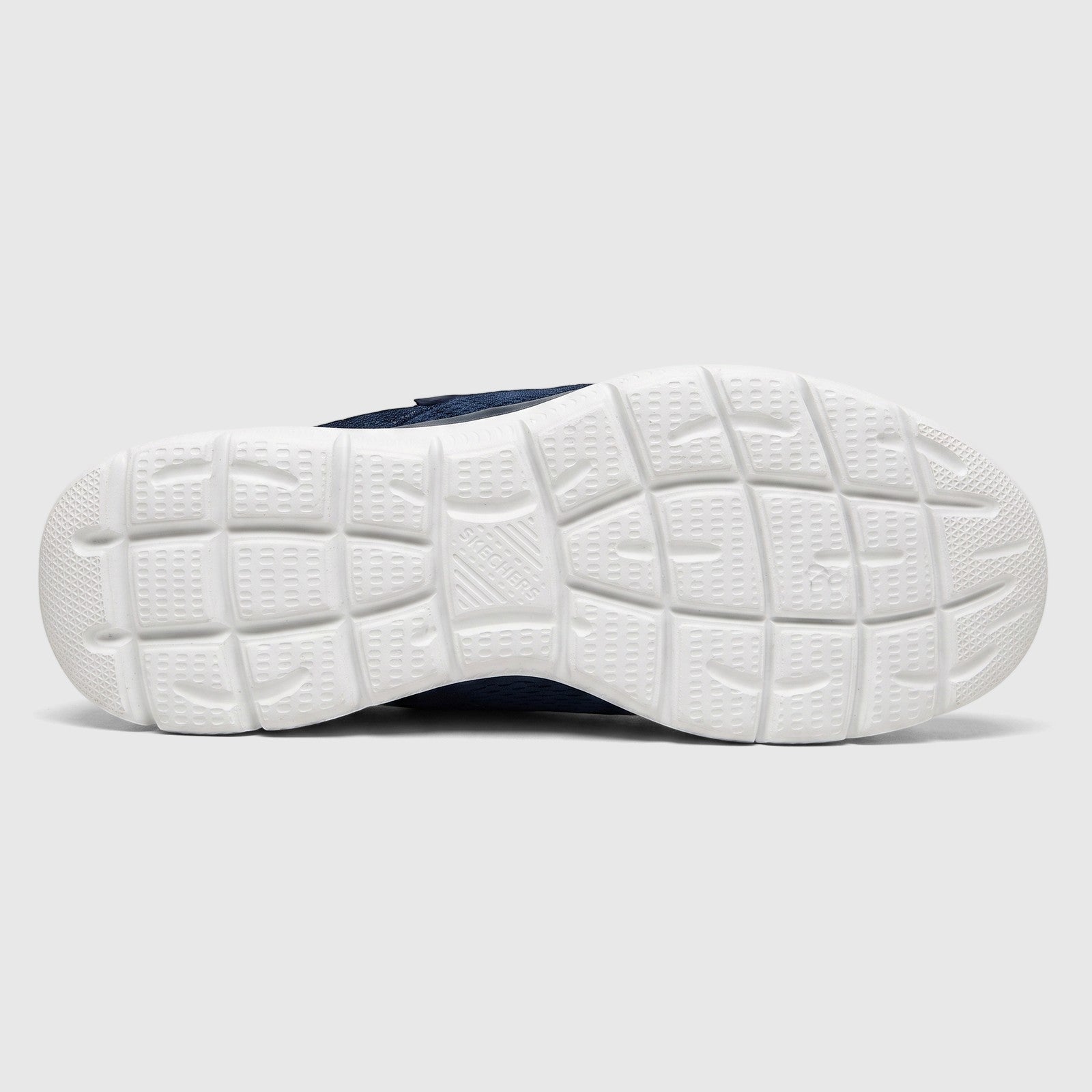Bottom view of a Skechers Men's Comfort Open Back Slip On Summits Vindicator 232296 sneaker in navy, showcasing its textured