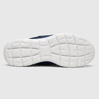 Bottom view of a Skechers Men's Comfort Open Back Slip On Summits Vindicator 232296 sneaker in navy, showcasing its textured